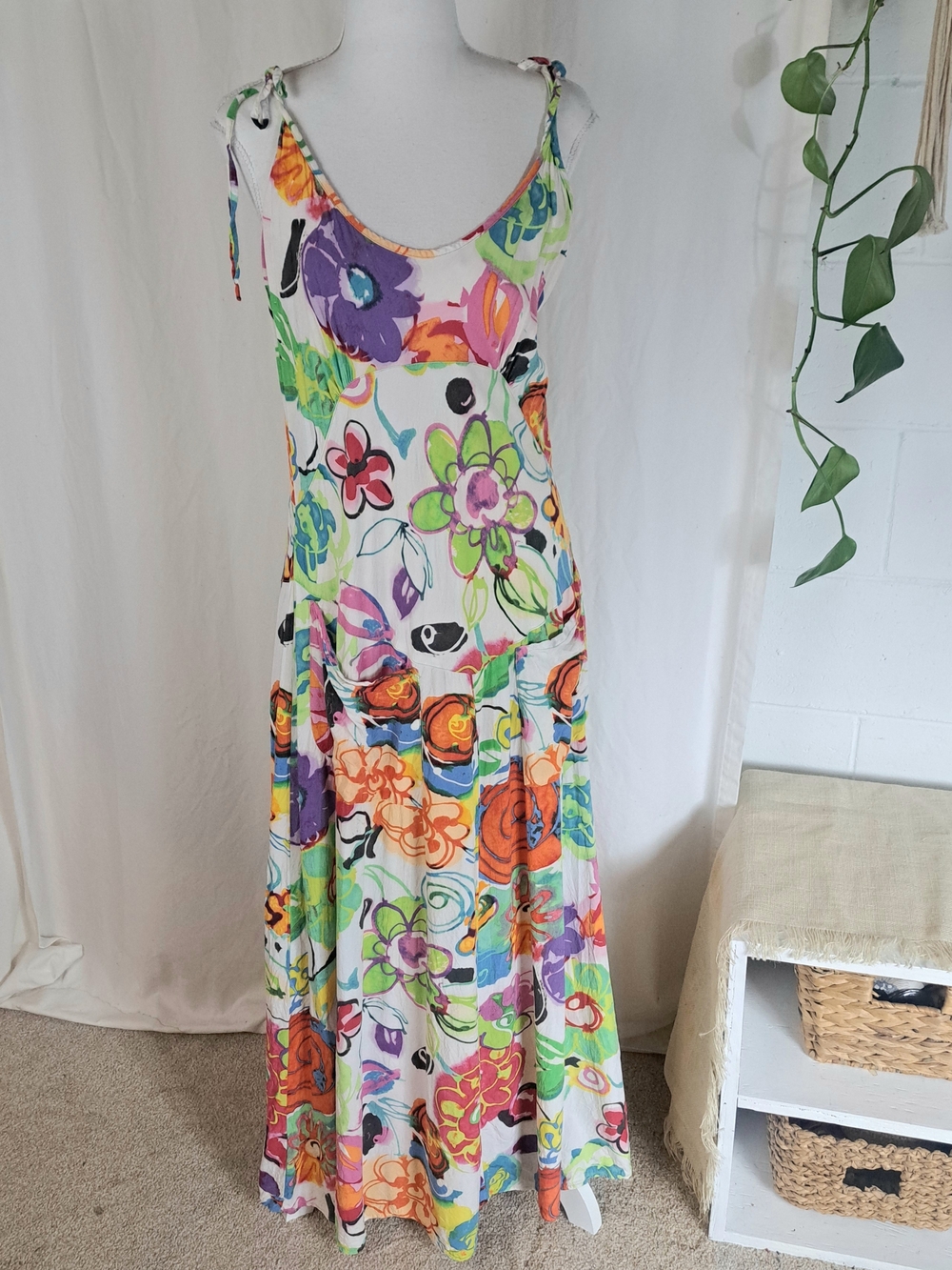 Jams World Vintage Potpourri Print Floral Tie-Shoulder Maxi Dress SZ S/M